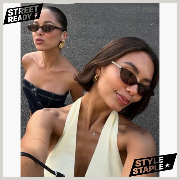 Retro Oval Sunglasses Lightweight Narrow Fit UV Protection 90s Style
